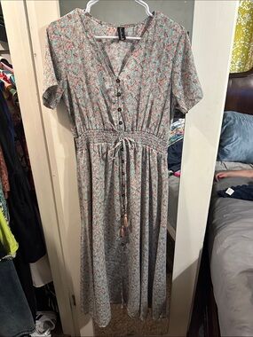 Sacred Threads Mint Green Maxi Dress with Coral Floral Print